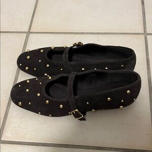 Zara Brown Flats with Gold Studs